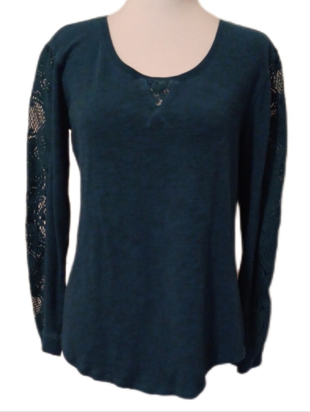 -- Earth Yoga Women's Teal Lace-Sleeve Knit Top Size Medium